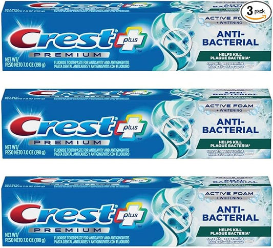 Crest Premium Plus Anti-Bacterial Toothpaste, Smooth Peppermint Flavor 7.0 oz (Pack of 3)