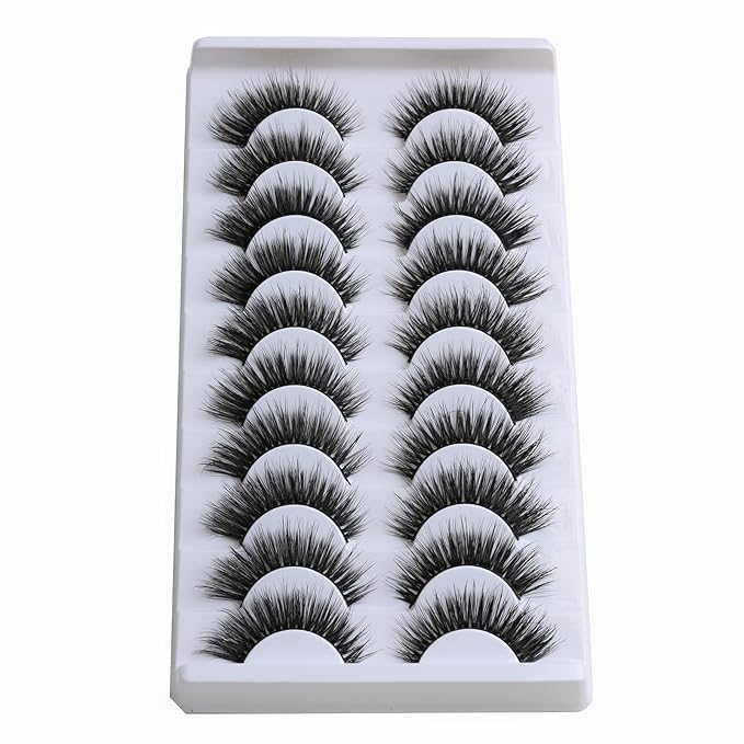 SUNWELL False Eyelashes 15mm Mink Lashes Cat Eye Lashes 8D Fluffy Wispy Foxy Eye Fake Lashes Strips Natural Look Faux Mink Lashes 10 Pairs Pack