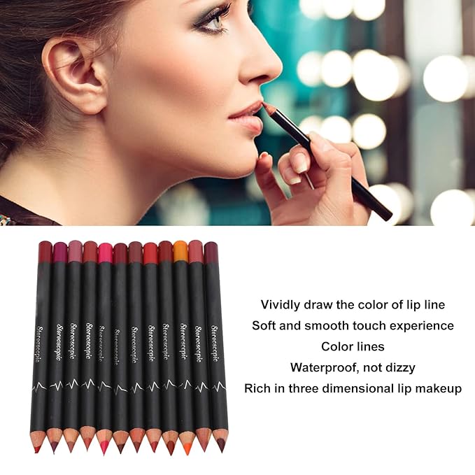 12Pcs Lip Liner Contour Pencil, Waterproof Lip Liner Contour Pencil Waterproof Matte Lipstick Set for Beauty Lovers Lipstick Pencil Makeup Tool Set Lip Contour Pencil Matte Lipstic