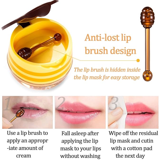 Apple Lime Sleeping Lip Mask,Bee Lip Balm Lip Mask Honey Pot Propolis Moisturizing Lip Balm with Stick,Plumping Lip Hydrating Prevention Dry& Cracked Lip Scrubs Exfoliato Lip Wrinkle Care(Apple Lime)