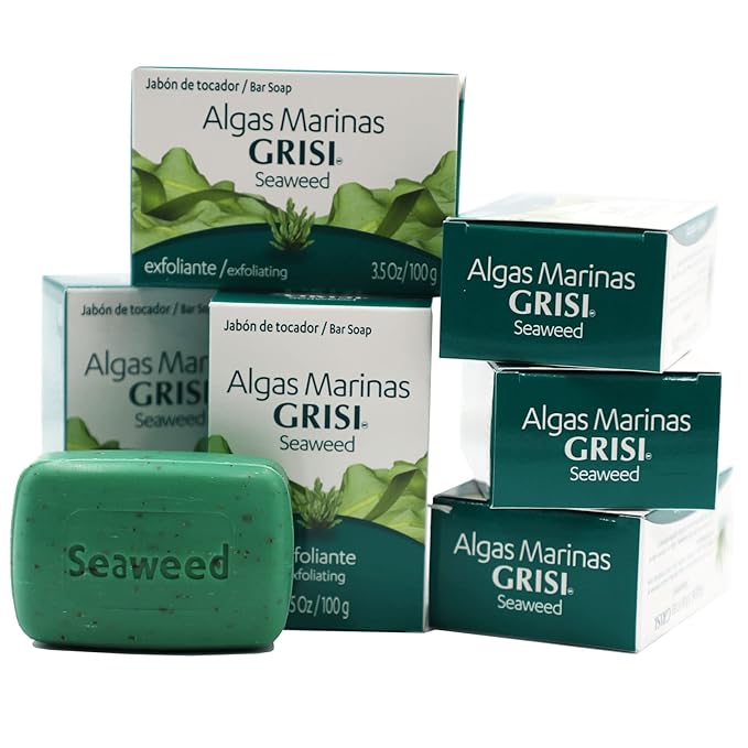 Grisi Seaweed Soap, Cleansing and Exfoliating Soap with Seaweed, Helps you Unclog Pores, Stimulate Circulation, Eliminates Toxins, Firming Benefits, 6-Pack of 3.5 Oz Each Soap, 6 Soaps