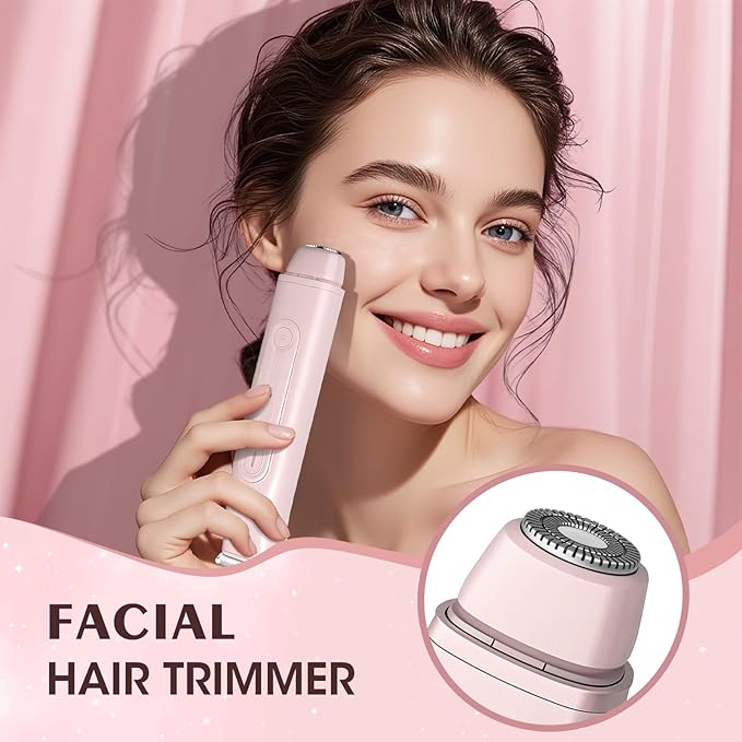 Lanumi 2 in 1 Electric Shaver Dual Head Bikini Trimmer Women IPX6 Wet Dry Pubic Hair Trimmer Rechargeable Body Facial Hair Remover for Face Lip Chin Underarm Legs (Pink)
