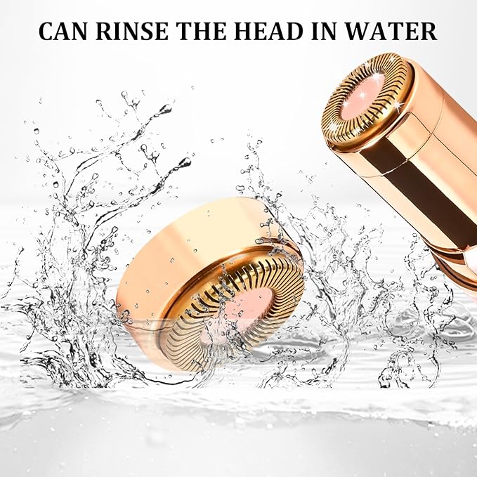 Facial Hair Removal for Women, Portable Painless Hair Remover Device, Rechargeable, with 2 Replacement Heads, for Face, Upper Lip and Chin (Rose god)