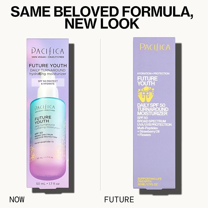 Pacifica Peptide Face Moisturizer Future Youth Daily Turnaround Hydrating, SPF 50 Broad Spectrum, UVA/UVB Sun Protection, Sunscreen, Face Moisturizer, Anti-Aging, Vegan, 1.7 fl oz (1 Count)
