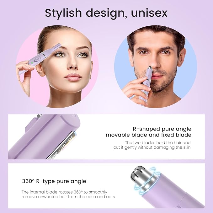 Ear and Nose Hair Trimmer for Women, 2025 Professional Painless 2 in 1 USB Rechargeable Eyebrow & Facial Hair Trimmer, Precision Tool with Powerful Motor and Dual-Edge Blades, IPX7 Waterproof