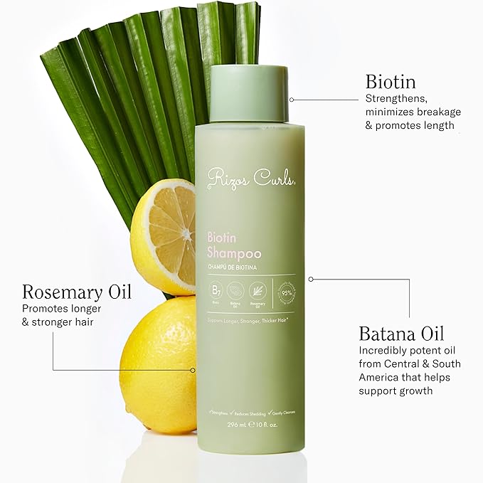 Rizos Curls Biotin Shampoo Gently Cleanse, Strengthen & Nourish Hair with Biotin & Rosemary Oil Reduces Shedding for Fuller, Healthier Hair For all Hair Types Sulfate & Paraben Free
