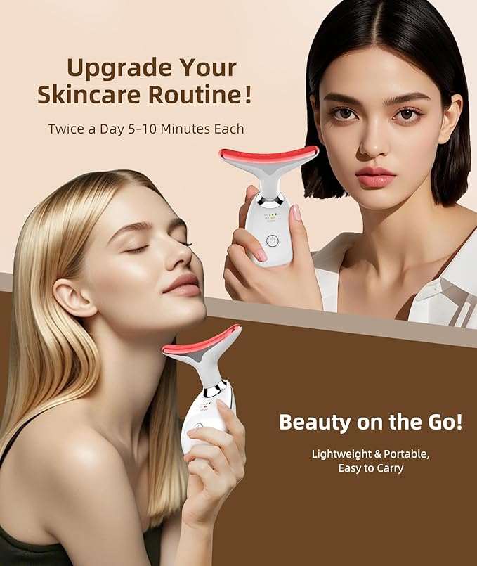 7 Color Face and Neck Massager Light Therapy, Red Light Based Facial Massager for Skin Care, Firming, Smoothing (White)