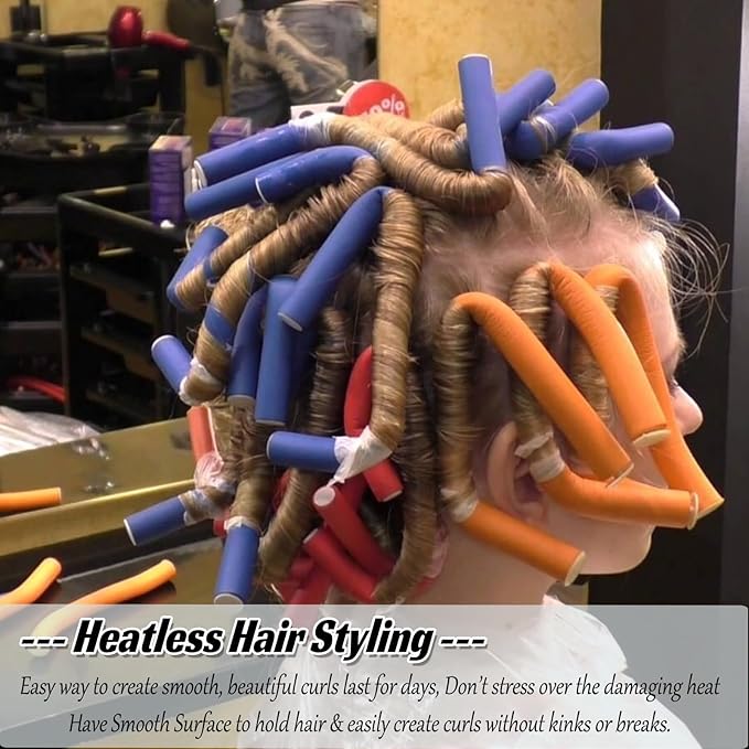 30PCS 9.45" Flexible Curling Rods,Heatless Twist Soft Foam Hair Rollers Home Use for Women Girls Long and Short Hair to Sleep in, (0.55 x 9.45 Inch, 3 Colors)