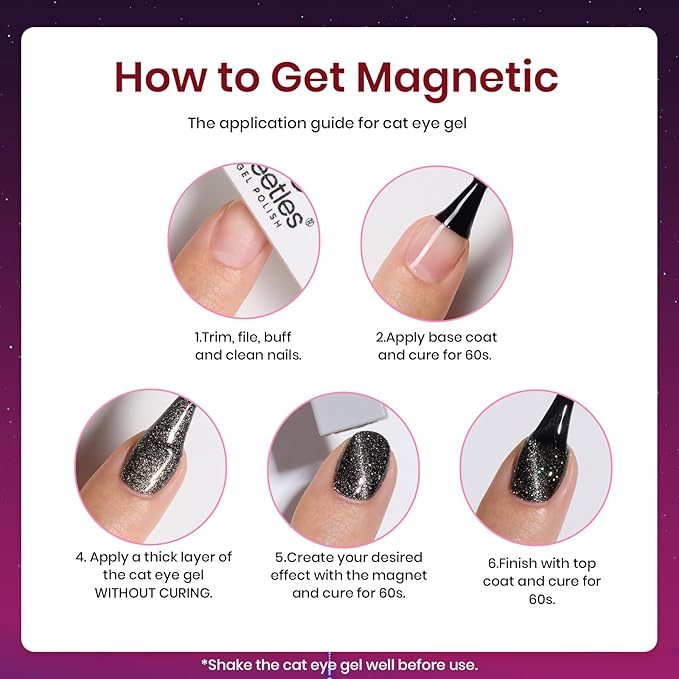 Beetles Cat Eye Gel Nail Polish Set 6 Colors Glitter Red Purple Blue Nail Polish with Magnet Spring Gel Polish Soak Off U V Led Gifts for Women Girls Salon DIY Home