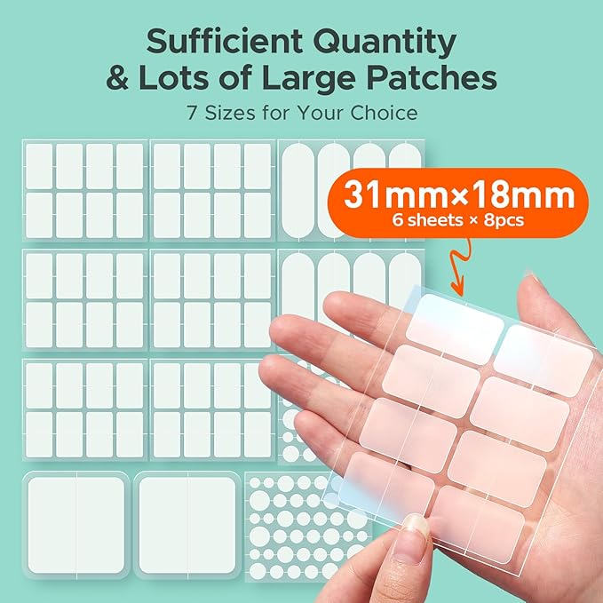 Large Acne Patches for Face, 7 Sizes Big Pimple Patches, XL Hydrocolloid Bandages for Body, Chin, Forehead, Nose, Back Blemish Zit Breakouts, Hydrocolloid Patch (Square, Strip, Dot 306 Count)