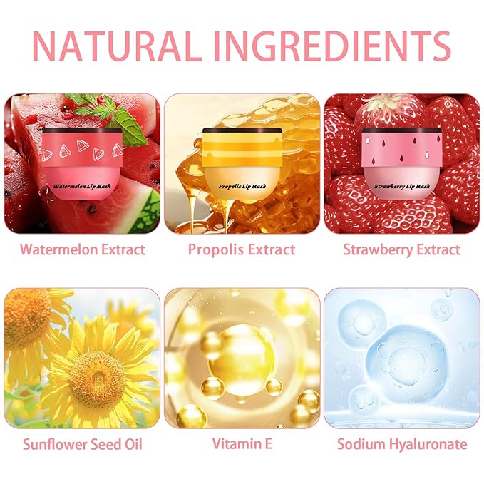 3 Pcs Bee Lip Balm Honey (Honey+Strawberry+Watermelon)