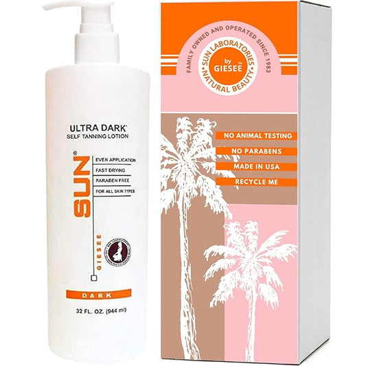 Sun Laboratories By Giesee Ultra Dark Self Tanning Lotion 32 oz - Organic Sunless Tanning Lotion, Extra Dark Self Tanner, Natural Self Tanning Lotion for Face & Body, Instant Tan Glow Beauty