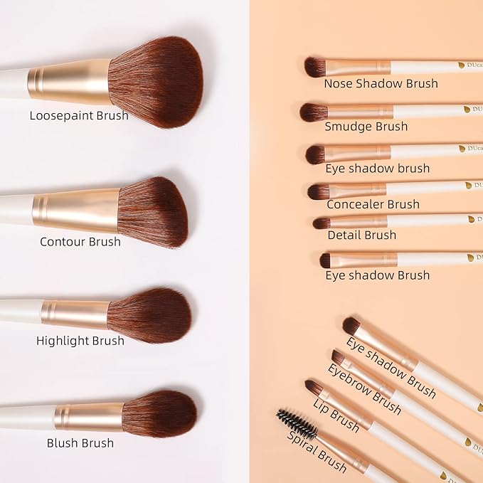 DUcare Makeup Brushes with Bag - 14Pcs Professional Synthetic Make Up Brushes Set for Blush Concealer Foundation Bronzer Powder Eyebrow Contour Eyeshadow Blending Makeup Brush Set Mekaup bag, White