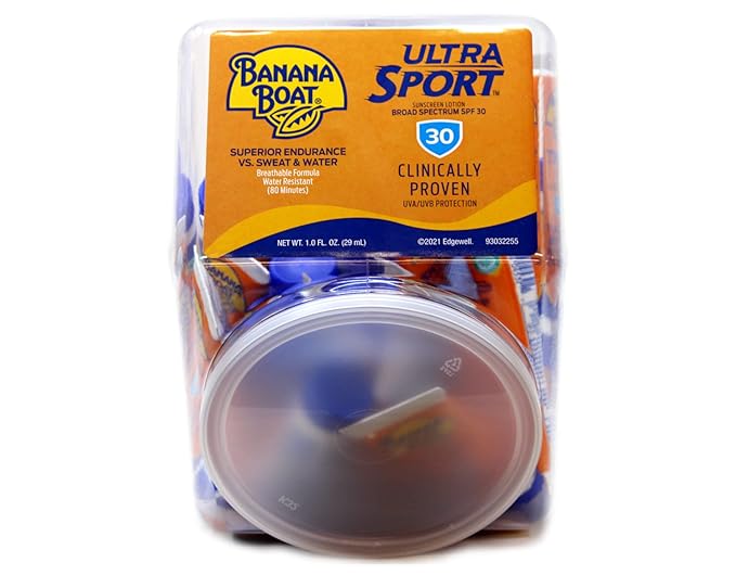 Banana Boat Sport Performance Sunscreen Lotion 30 SPF, 1 oz, Fishbowl 24 count each (Value Pack of 5)