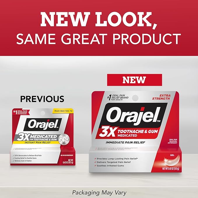 Orajel 3X for Toothache & Gum Pain: Maximum Gel Tube 0.42oz - from #1 Oral Pain Relief Brand for Instant Pain Relief (Pack of 2)