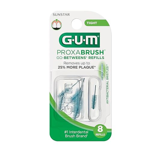 GUM Proxabrush Go-Betweens Refills - Tight - Compatible with GUM Permanent Handle -Reusable Interdental Brushes for Tight Teeth - Soft Bristled Dental Picks, 8 Count (Pack of 6)