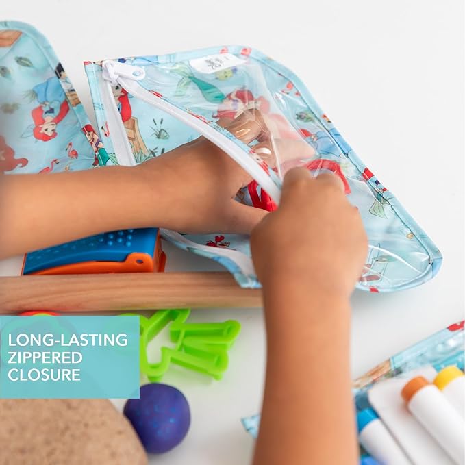 Bumkins Disney Ariel Travel Bag, Toiletry, TSA Approved Pouch, Zip Bag, Quart Size Airline Compliant, Clear-Sided, Baby, Diaper Bag Organization, Makeup, Accessories, Packing, Set of 3 Sizes