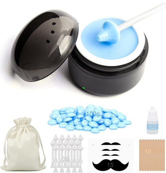 Nose Wax Kit - Travel Wax Warmer for Hair Removal with 100g Waxs, 15 Applicators, 30 Nose Hair Sticks 2 Silicone Pots, 1 Bag Constant Temperature, 15-20 Times Black - Round | Black | Mini