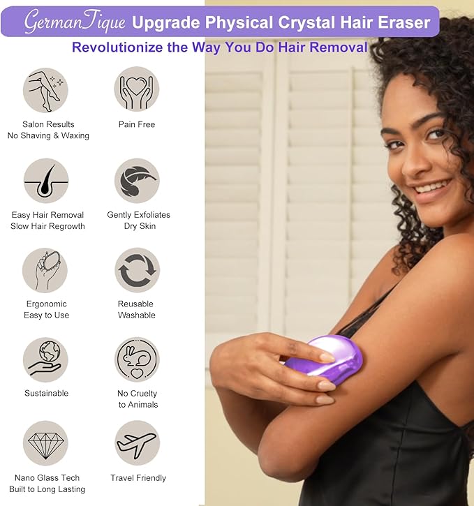 Crystal Hair Eraser,Natural Crystal Hair Remover,Reusable Painless Nano Glass Hair Removal Device Without Shaver,Gentle Crystal Epilator and Exfoliator for Soft Silky Skin(Violet)