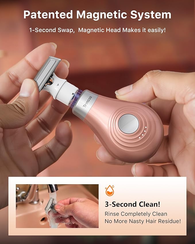 Mini Bikini Trimmer for Women - Intimate Pubic Hair Removal, Electric Body Groomer, Small Portable Wet/Dry Shaver, Magnetic Blade, USB-C Rechargeable with Travel Case, Easy to Clean (Gold)