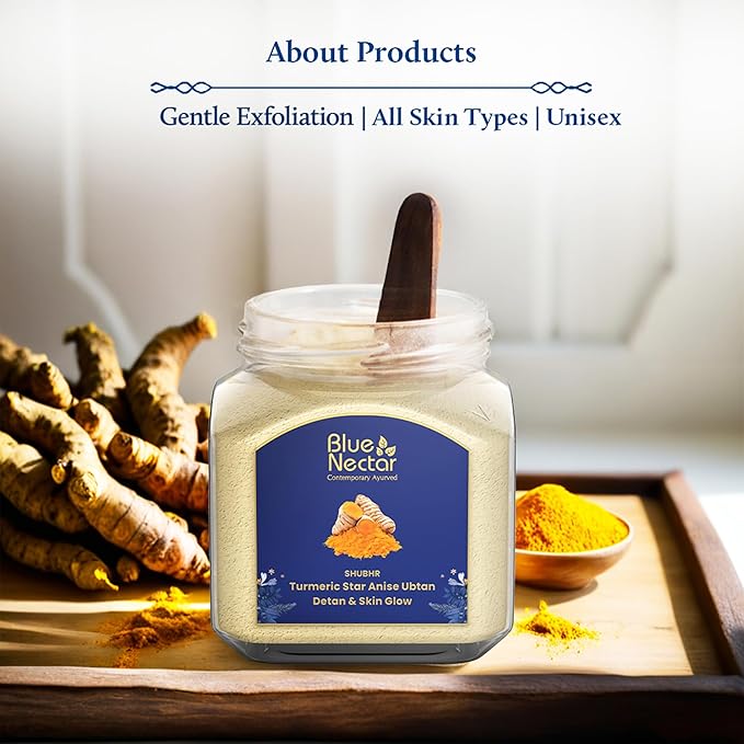 Blue Nectar Turmeric Ubtan Powder for Glowing Skin | Ayurvedic Ubtan Face Pack for Skin Brightening | Tan Removal Face Pack for Women & Men with Multani Mitti Powder | (3.5 Oz, 9 Herbs)