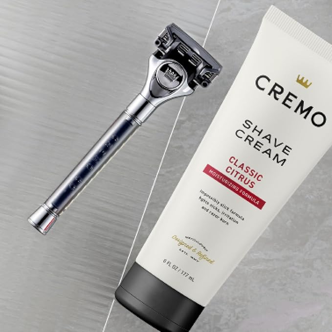 Cremo Original Shave Gift Set for Men, includes Impossibly-Slick 6 oz Shaving Cream, Chrome Barber Grade Razors for Men and four Razor Blades Refills