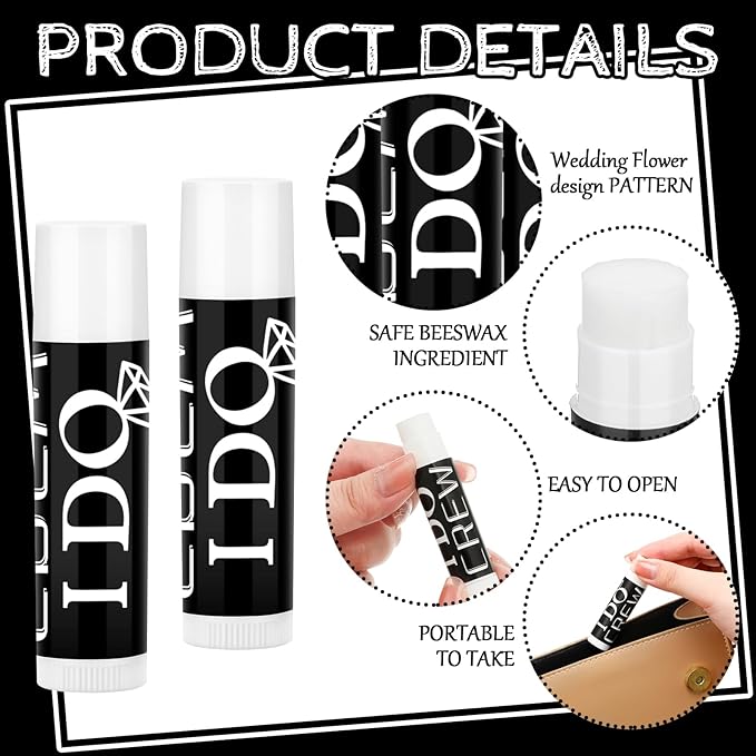 24 Pcs Bachelorette Lip Balm I Do Crew Wedding Party Gifts Bachelorette Lip Balm Gift Wedding Favors for Bachelorette Wedding Party Guest Supplies (Black with White)