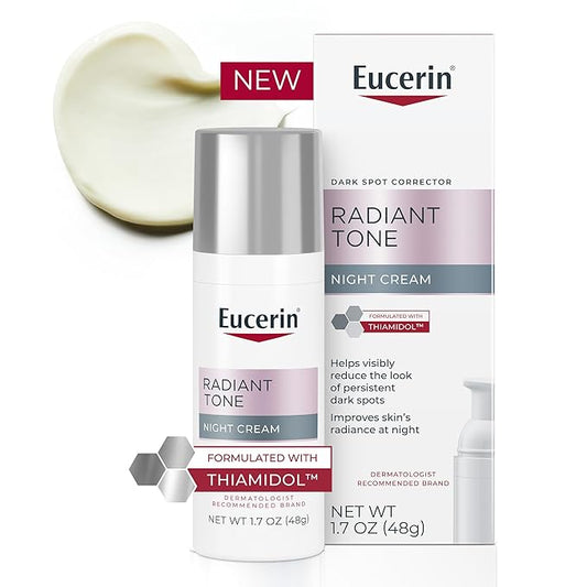 Eucerin Radiant Tone Night Cream, Dark Spot Corrector with Thiamidol, Night Moisturizer for Face Helps Visibly Reduce the Look of Persistent Dark Spots, All Skin Types, 1.7 Oz Bottle