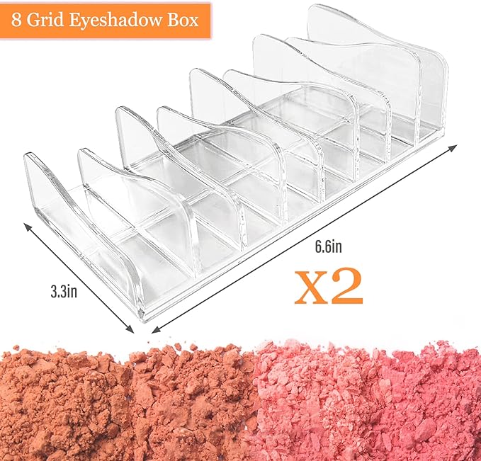 Makeup Palette Organizer,Acrylic Eyeshadow Palette Pallet,8 Sectons BPA-Free Divided Make Up Blush,Contour Storage Holder Cosmetic Eye Shadow Display Stand Clear Rack Vanity Holder(2 Pack).