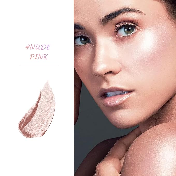 Highlighter Makeup Palette Shimmer Contour Palette Powder for Brighten Face Contour Gold Cheek Highlight Makeup, Long Lasting Highlighter Powder with Mirror for Illuminator Makeup (NUDE PINK)