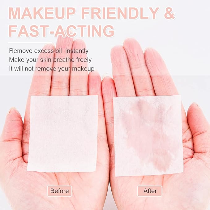 2 Pack Matter Blotting Paper for Oily Skin Total 100 Sheets with Mirror Case and Makeup Puff - Easy Dispensing Oil Blotting Sheets for Face,Makeup Friendly Oil Absorbing Sheets