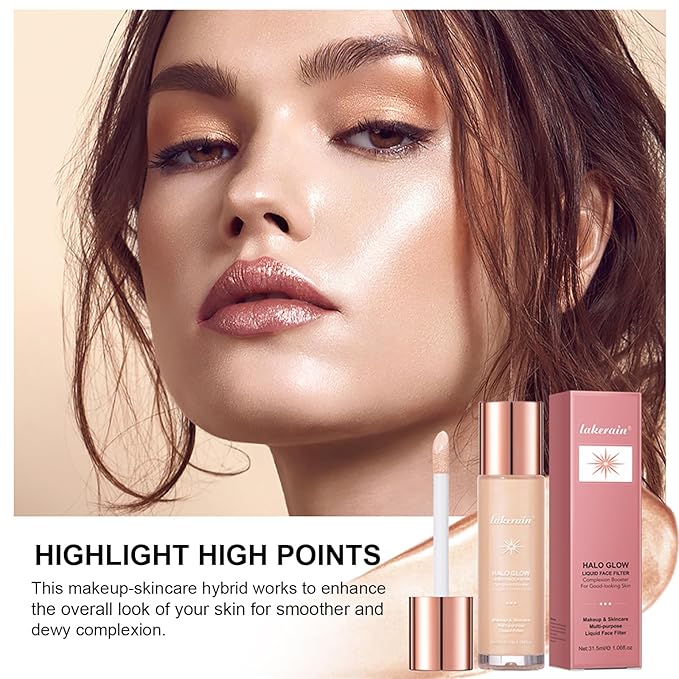 Natural Glow Liquid Filter Makeup, Longwear Face Luminizer, Complexion Booster For Any Part of the Body, Liquid Highlighter with Brush Kit, Infused Hyaluronic Acid, 1.06 fl oz (#05 MEDIUM/TAN)