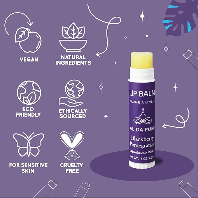 Blackberry Pomegranate Lip Balm Collection, Vegan Lip Balm Set, Beeswax Free, with Avocado Oil, Organic Jojoba Oil, and Vitamin E, Natural Moisturizer for Dry, Chapped Lips, 3 Tube Set