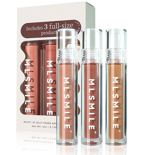 3Pcs Lip Gloss Collection Makeup Set, Shimmery Smooth Lip Glosses for for Girls Women, Soft Liquid Long Lasting Lip Glosses Set with Rich Varied Colors 01