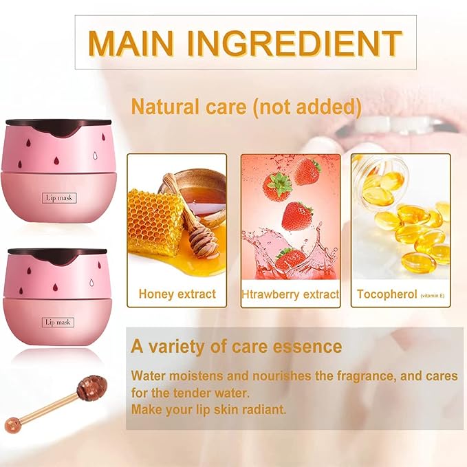 2 Pack Strawberry Lip Sleeping Mask,Plumping