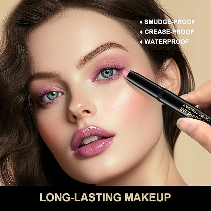 Eyeshadow Stick, Shimmer and Matte Cream Eye Shadow Brightener Sticks Eyeliner Pencil Crayon, Waterproof Long Lasting Eye Highlighter Stick Makeup,0.056 Oz(2PCS #1-Caramel+#9-Champagne)