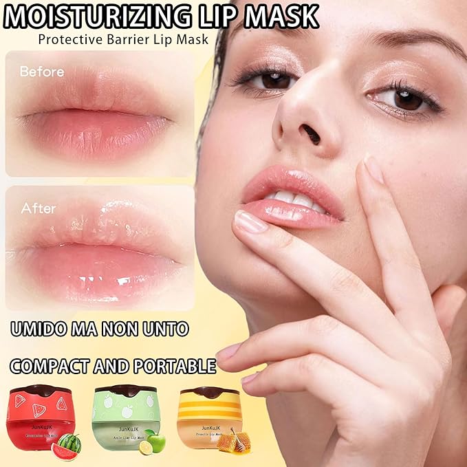 3 Pcs Bee Lip Balm Honey Pot with Stick,Moisturizing Lip Mask Overnight,Day and Night Tinted Sleeping Lip Balm,Hydrating Lip Scrubs Exfoliator & Moisturizer