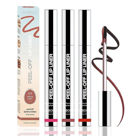3 Colors Peel Off Lip Liner Lip Stain Tattoo Set, Removable Lip Liner Pencil Matte Finish Waterproof Transfer-proof Peel Off Lip Stick Highly Pigmented Color Lip Makeup