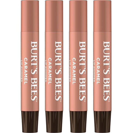 Burt's Bees Shimmer Lip Tint Set, Tinted Lip Balm Stick, Moisturizing for All Day Hydration with Natural Origin Glowy Pigmented Finish & Buildable Color, Caramel (4-Pack)