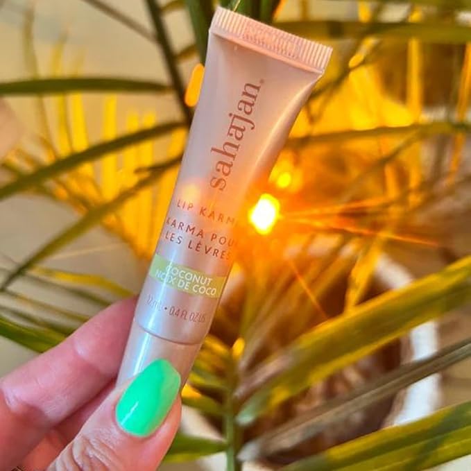 Sahajan Lip Karma Hydrating Lip Balm Gloss with Castor & Argan Oil, Cera Alba, Moisturizes & Firms Chapped, Dry Lips Shine for Plumper Looking Lips (Coconut)