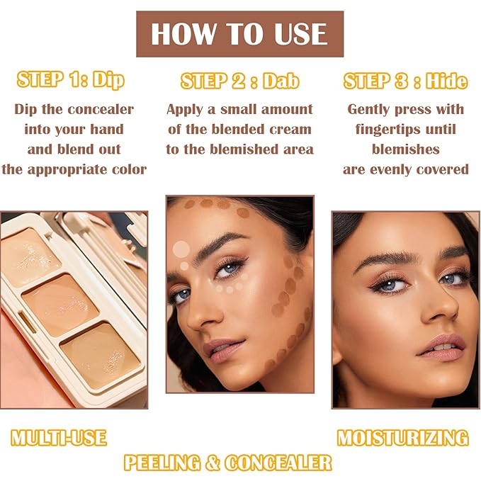 3 Colors Correcting Concealer Palette,Concealer Contour Foundation Makeup Dark Circles,Acne,Blemish