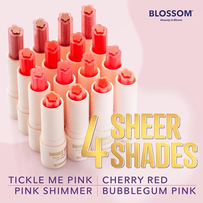 Blossom Double Take Flower Shaped Dual Tinted Moisturizing Lip Balm with Shea Butter, 0.13oz/3.6g, Pink Shimmer