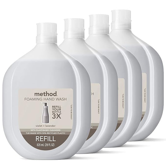 Method Foaming Hand Soap Refill, Violet + Lavender, Recyclable Bottle, Biodegradable Formula, 28 fl oz (Pack of 4) (Packaging May Vary)
