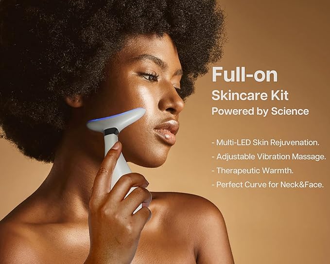 Lily Neck Face Massager, Face Sculpting Tool, Skin Rejuvenation Device with Thermal, Triple Action LED and Vibration, for Anti-Aging, Lifting and Tightening Sagging Skin (Pearl White)