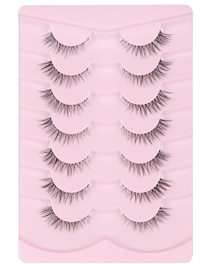 Cat Eye Lashes Natural Strip Lashes That Look Like Extensions Clear Band Lashes Mink Eyelashes Wispy Fox Eye Lashes Packs 7 Pairs