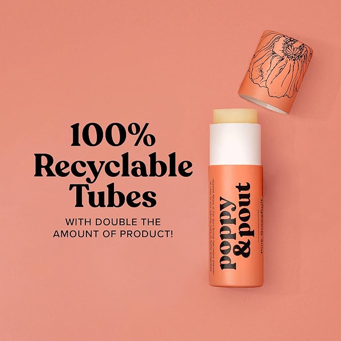 Poppy & Pout Pink Grapefruit Jumbo Lip Balm | All Natural Lip Balms & Moisturizers | Hydrates with Beeswax, Vitamin E, Organic Coconut Oil | Cruelty-Free | Lip Balm in Recyclable Cardboard Tube