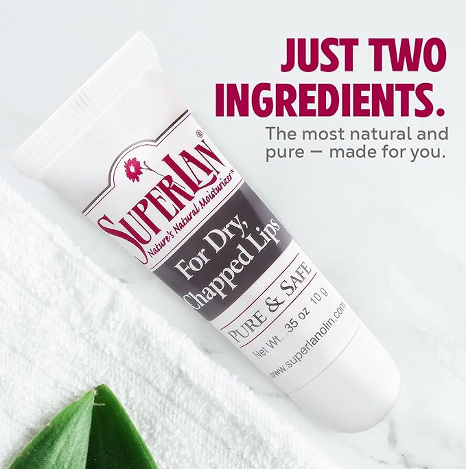 Organic Lanolin Lip Balm For Dry, Cracked, Chapped Lips By Superlan - Natural Lip Moisturizer With Ultra-Pure Medical Grade Lanolin & Jojoba Oil- Kosher Chapstick for Men Women & Children, (3 Pack)