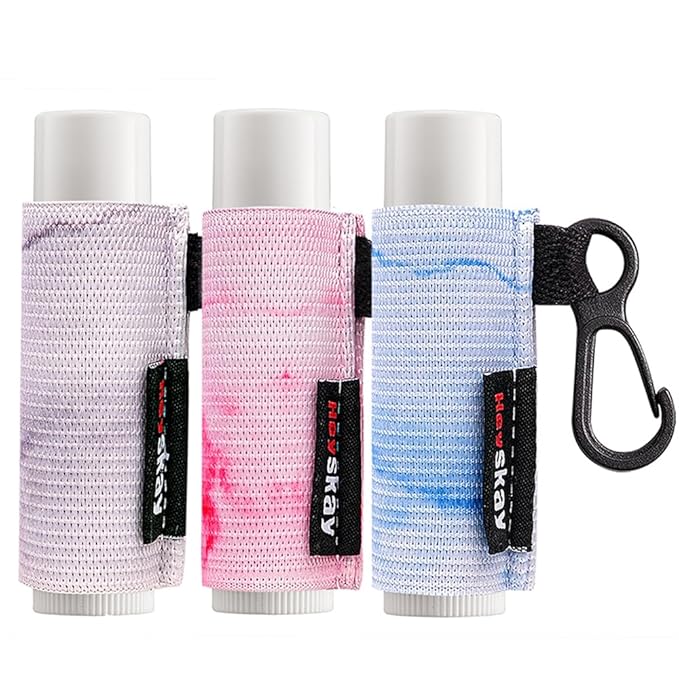 3PCS Lip Balm Holder Sleeves Keychain Chapstick Holder Keychain Lip Gloss Holder Chapstick Elastic Sleeves(Light Blue/Grey/Pink)