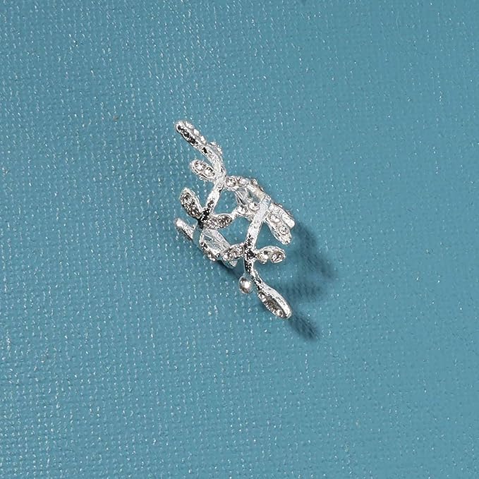 Boho Cz Leaf Ear Cuff Earrings Silver Ear Crawler Earrings Paved Rhinestone Cartilage Cuff Earrings Non Piercing Ear Cuff Wrap Earrings Jewelry for Women and Girls Gifts