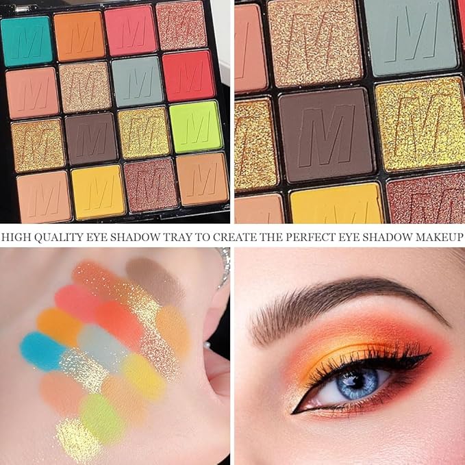 16 Colors Champagne Gold Glitter Matte Shimmer Eyeshadow Palette for Eye Makeup,High Pigmented Brown Eye Shadow Primers Powder Palet de sombras de ojos